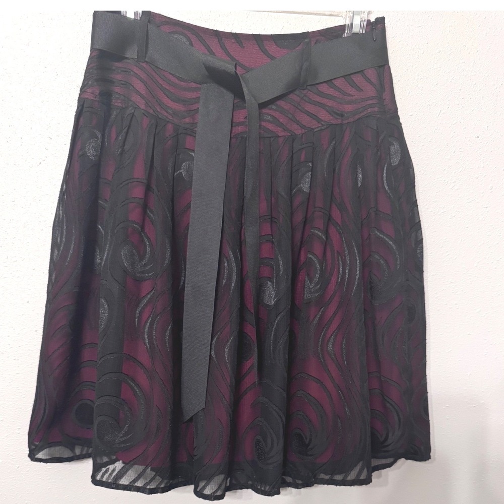 Worthington Womens 4 Sheer Red Black Swirl A-Line Skirt Witchy Whimsigoth Vamp